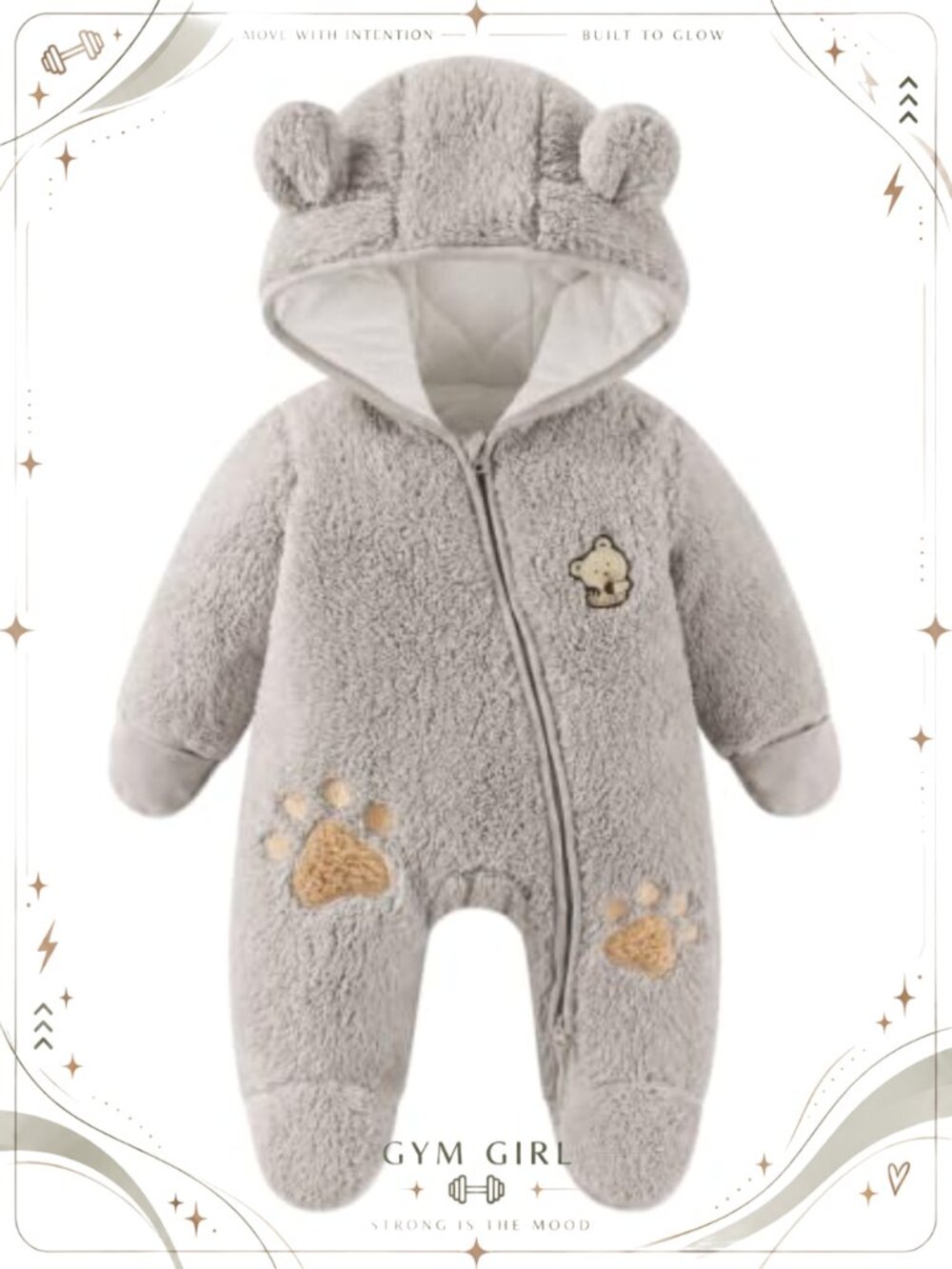 Baby Fleece Snowsuit Winter Romper Padded Hood Full Zip 0-12M